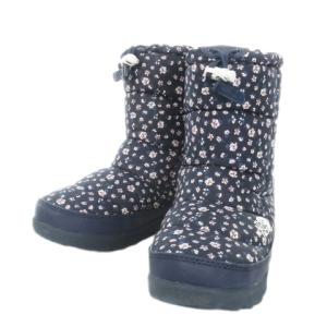 ヌプシブーティー スノーブーツ ショートブーツ 中綿 防水 小花柄 ロゴ アウトドア 24cm 紺 ネイビー