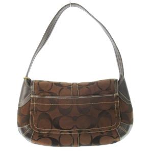 COACH ハンドバッグ ワンハンドル ワンショルダー キャンバス 切替 レザー 革 シグネチャー 茶 ブラウン 11257