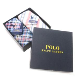 POLO RALPH LAUREN ハンカチ 2枚セット コットン ロゴ刺繍 チェック ストライプ 白 ホワイト 青 ブルー /MN2 GY18