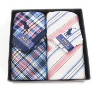 POLO RALPH LAUREN ハンカチ 2枚セット コットン ロゴ刺繍 チェック ストライプ 白 ホワイト 青 ブルー /MN2 GY18