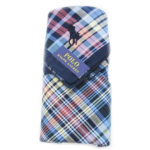 POLO RALPH LAUREN ハンカチ 2枚セット コットン ロゴ刺繍 チェック ストライプ 白 ホワイト 青 ブルー /MN2 GY18