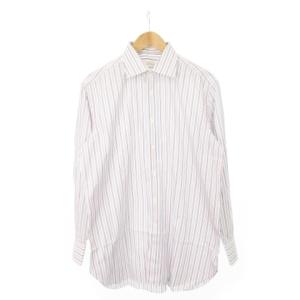 ワイシャツ 長袖 ストライプ コットン 42 L 白 ホワイト /AH15 GY17