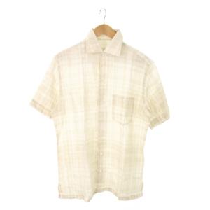 リネンシャツ 半袖 ワイドカラー 薄手 チェック 3 L ベージュ /MN17 GY17