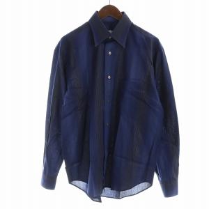 ワイシャツ カットソー 長袖 ストライプ柄 ボタンダウン 紺 ネイビー GY17 /MQ