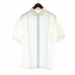 ワイシャツ カットソー 半袖 麻 リネン ストライプ ロゴ 白 ホワイト 青 ブルー GY17 /MQ
