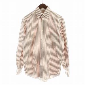 ワイシャツ 長袖 ボタンダウン ストライプ柄 茶 ブラウン ピンク GY17 /MQ