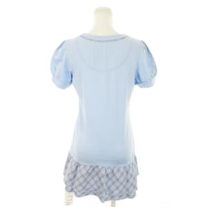 BURBERRY BLUE LABEL ミニワンピース チュニック 半袖 ティアード ロゴ刺繍 チェック 38 M 水色 ライトブルー /MN17