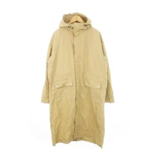 フーデッドステンカラーコート ナイロン ロング丈 ドロスト 刺繍 ワンポイント M ベージュ /AH20