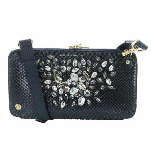 ショルダー ウォレット パイソン レザー ビジュー ネイビー