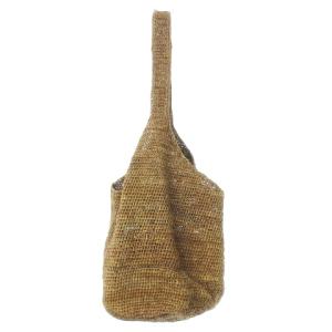 ラフィア ハンドバッグ ワンショルダー 編み上げ ラウンド底 透け感 天然素材 茶 ブラウン /CK7