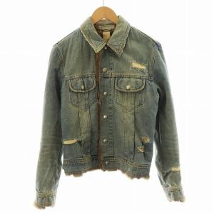 デニムジャケット ダメージ加工 ラビットファー ライトブルー