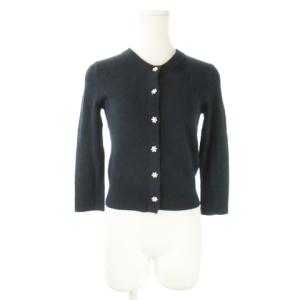 live colorfully 七分袖カーディガン ニット クルーネック ショート丈 ビジュー 花モチーフ