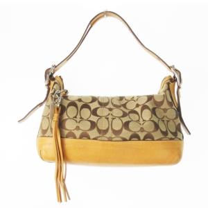 ハンドバッグ ワンハンドル キャンバス レザー 革 タッセル シグネチャー 茶 ブラウン 9363 /CK3