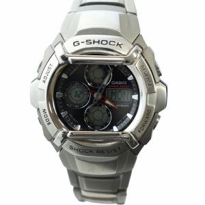 腕時計 ウォッチ クォーツ アナデジ カレンダー付き 黒文字盤 ロゴ シルバー色 G-5010 GY18