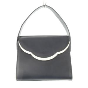 ハンドバッグ ワンハンドル レザー スカラップフラップ 紺 ネイビー 白 ホワイト /AH5 GY18