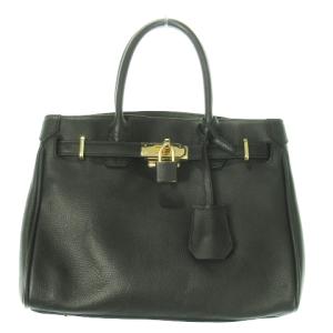 ハンドバッグ 2way ショルダーバッグ レザー 南京錠 ゴールド金具 ナイロンバッグ付き 黒 ブラック