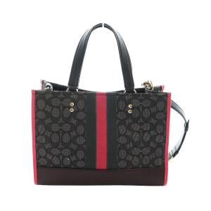 COACH デンプシー トートバッグ ショルダー 2WAY レザー キャンバス シグネチャー ロゴ グレー ピンク
