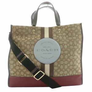 ジャガード ぺブルレザー シグネチャー デンプシー ラージ トートバッグ ハンドバッグ ロゴ 茶 ブラウン