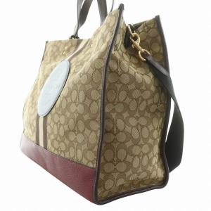 COACH ジャガード ぺブルレザー シグネチャー デンプシー ラージ トートバッグ ハンドバッグ ロゴ 茶 ブラウン