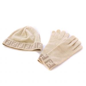 2点セット ニット帽 手袋 ウール ベージュ