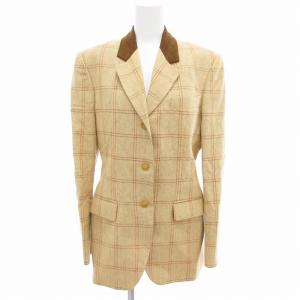 テーラードジャケット ブレザー シングル 3B ノーベント チェック 裏ペイズリー柄 襟レザー切替 絹