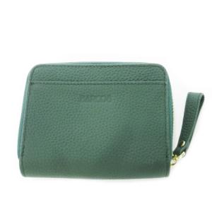二つ折り財布 ウォレット カードケース ラウンドファスナー レザー シボ革 ロゴ型押し 緑 グリーン BTV888FF