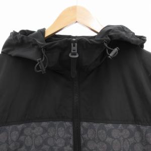 COACH シグネチャー フル ジップ ウインドブレーカー ジャケット フーデット メッシュ M 黒 ブラック CV310