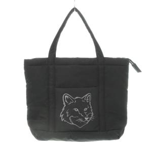 フォックスヘッド パファー ナイロントートバッグ 中綿 ロゴ刺繍 黒 ブラック /AH9