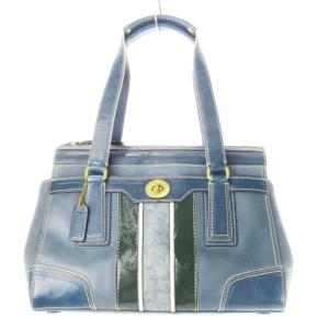 ハンドバッグ レザー 革 切替 シグネチャー 型押し 青 ブルー 11609 /CK10 GY18