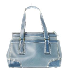 COACH ハンドバッグ レザー 革 切替 シグネチャー 型押し 青 ブルー 11609 /CK10 GY18