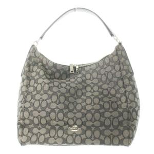 ハンドバッグ ワンハンドル 切替 レザー 革 キャンバス ジャカード シグネチャー ロゴ 黒 ブラック