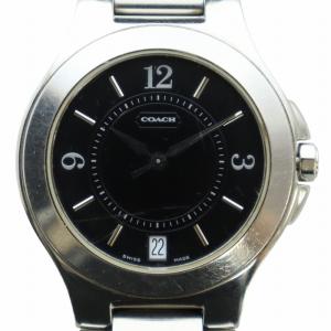 腕時計 ウォッチ クォーツ カレンダー付き 黒文字盤 ロゴ シルバー色 0154 GY11 /MQ