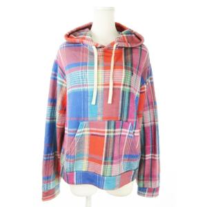 パーカー スウェット プルオーバー チェック ロゴ刺繍 裏毛 L ピンク /AO13 GY18