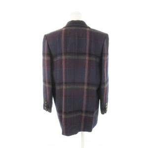 Leilian テーラードジャケット ブレザー ダブル 総裏地 ウール チェック 大きいサイズ 13 紫 パープル /AH20