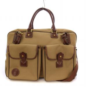 2WAY ボストンバッグ ハンドバッグ ショルダーバッグ キャンバス レザー 切替 ロゴ ベージュ 茶