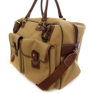 HUNTING WORLD 2WAY ボストンバッグ ハンドバッグ ショルダーバッグ キャンバス レザー 切替 ロゴ ベージュ 茶
