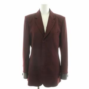 テーラードジャケット ウール ジップアップ ノーベント 袖レザー 切替 40 ワインレッド /MP GY18