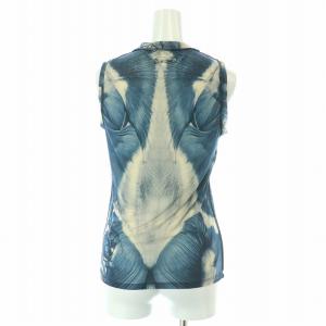 Jean Paul GAULTIER MAILLE FEMME タンクトップ カットソー シアー 総柄 イタリア製 M ブルー