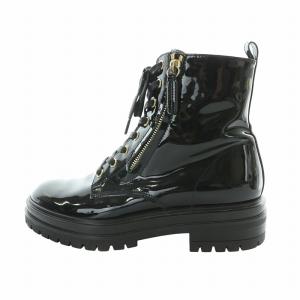 ショートブーツ エナメル ロゴ レースアップ ジップアップ 37.5 24.5cm 黒 ブラック GY18