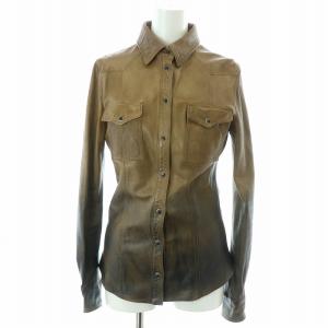 レザーシャツ 長袖 レギュラーカラー ウエスタン オイルド グラデショーン ラム レザー スウェード 38