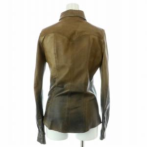 D&G レザーシャツ 長袖 レギュラーカラー ウエスタン オイルド グラデショーン ラム レザー スウェード 38