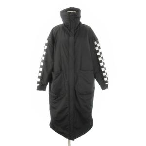 中綿コート ロング丈 スタンドカラー バックロゴ チェッカー プリント S 黒 ブラック /AH1 GY18