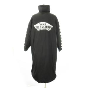 VANS 中綿コート ロング丈 スタンドカラー バックロゴ チェッカー プリント S 黒 ブラック /AH1 GY18