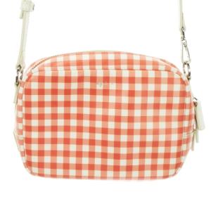 ショルダーバッグ ポシェット ミニバッグ 牛革 レザー ロゴ ギンガムチェック サーモンピンク /MN13