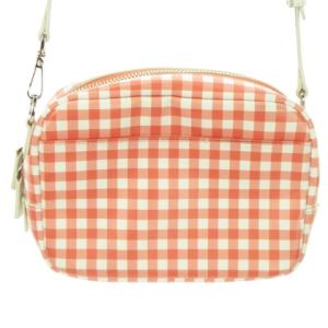 agnes b. ショルダーバッグ ポシェット ミニバッグ 牛革 レザー ロゴ ギンガムチェック サーモンピンク /MN13