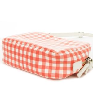 agnes b. ショルダーバッグ ポシェット ミニバッグ 牛革 レザー ロゴ ギンガムチェック サーモンピンク /MN13