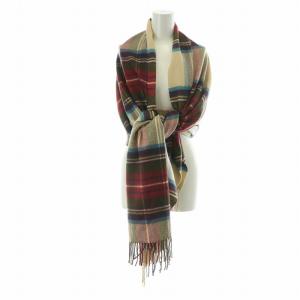大判ストール マフラー チェック柄 ロゴ カシミヤ フリンジ マルチカラー GY11 /MQ