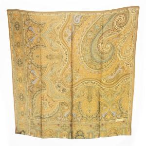 スカーフ シルク 絹 大判 スクエア ペイズリー 総柄 ロゴ 茶 ブラウン /CK28 GY11