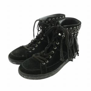 BALMAIN ワークブーツ ショート スエード レザー ロゴ フリンジ スタッズ 黒 ブラック GY18 /MQ