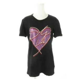 半袖Tシャツ ラウンドネック コットン プリント ラメ ハート ロゴ 36 S 黒 ブラック /AO16